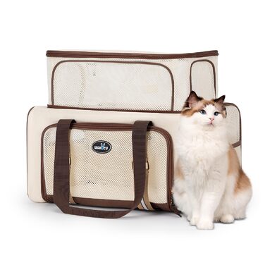Транспортна сумка для котів Wakytu, схвалена авіакомпаніями, розширювана, м'яка переноска для кошенят та маленьких собак з великим килимком