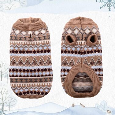 Теплий пуловер для собак - Boho стиль, різдвяний, з отвором для повідка, для чихуахуа, йоркширського тер'єра, джек-рассела, XS, колір кава