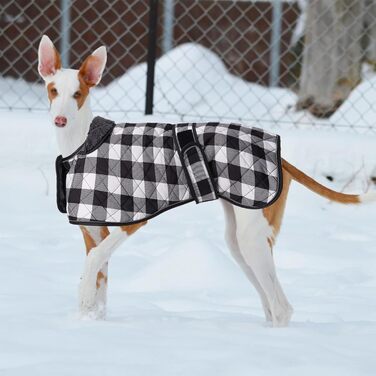 Водонепроникний теплий зимовий одяг для собак породи Віндгаунд/Вайппет/Лурчер, з флісовою підкладкою, регульований, розмір S (довжина спини 51-53 см), в клітинку, чорний