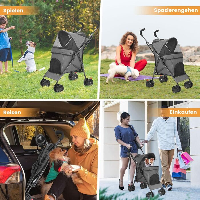 Візок для собак Hundebuggy: легкий, складаний, для собак вагою до 9 кг, з кошиком та тримачем для напоїв, темно-зелений (сірий)
