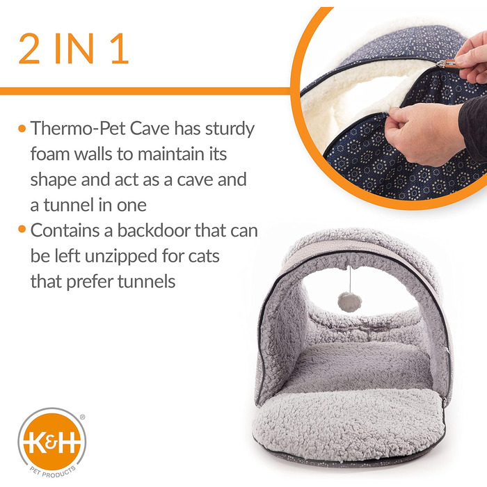 Електричне лежанка-печера для котів K&H Pet Products, сіра з геометричним візерунком, 43,2x38,1x33 см