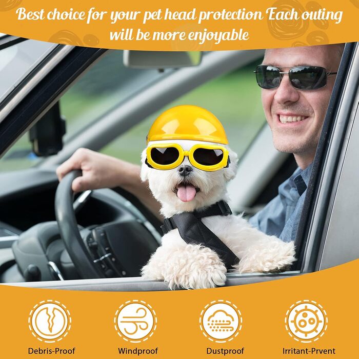 Захисні окуляри для собак, шолом, UV-захист, розмір S (Рожевий/Жовтий)