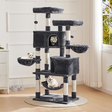 Котячий будиночок MSmask з великою печерою та стовпцями з сизалю, когтеточка для великих котів, сірий