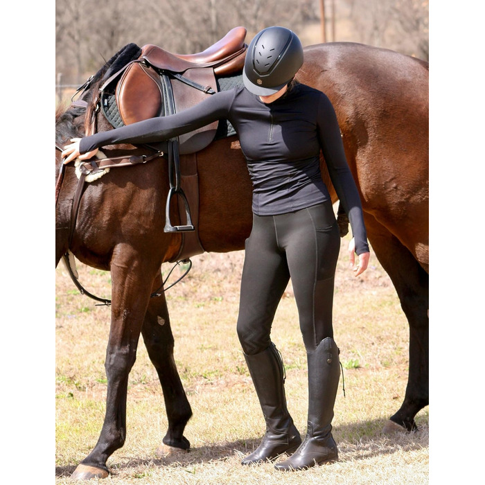 Спортивні штани для верхової їзди FitsT4 для жінок та дівчаток. Легінси для верхової їзди з силіконовими накладками на колінах, з боковими кишенями, дихаючі та еластичні. Ідеально підходять для верхової школи та їзди на велосипеді навесні/влітку. Чорний к