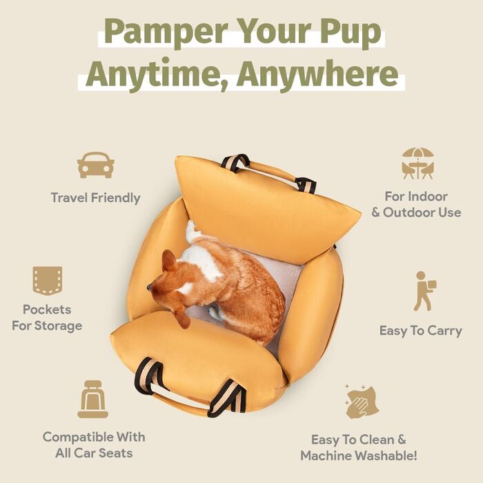 Водонепроникне ліжко-підвищення для собак в авто, переноска для собак, жовта