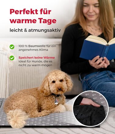 Літня подушка для собак HS-Hundebett® з бавовни з наповнювачем та антиковзаючою основою XS – М'яка подушка для собак на літо – Пральна та довговічна – Легка літня подушка для собак – Виготовлено в Німеччині (Сірий Якір, 40x60 см)