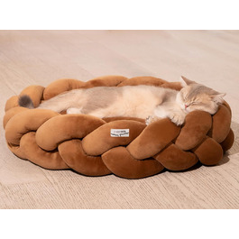Велике котяче ліжко CheerPals 60 см, миється, плетене затишне гніздо, ліжко для собак з еластичним матрацом, підходить для котів та маленьких собак, білий (карамельно-коричневий)