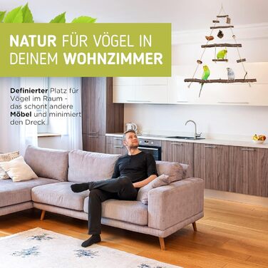 Ігровий майданчик для птахів Vogelgaleria® з натурального дерева | Гойдалка для хвилястих попугаїв | Іграшка для маленьких папуг | Іграшка для корелл | Підвісний ігровий майданчик для хвилястих попугаїв