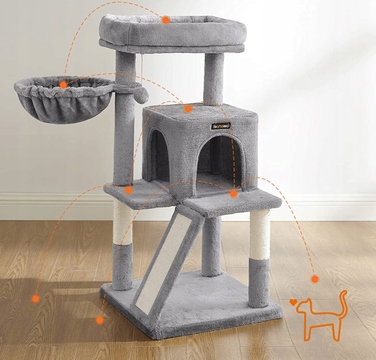 Великий кігтеточка-платформа 2в1 для котів, стійка рампа, світло-сіра, 96 см, Feandrea