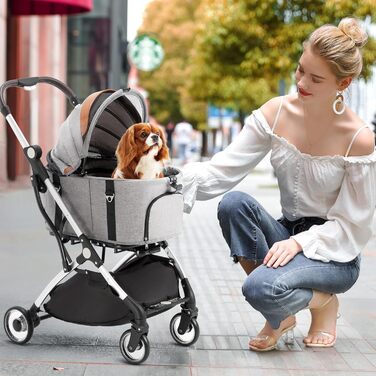 Візок для собак 3 в 1, до 15 кг, сірий. Візок для собак та котів, складний, з сумкою-переноскою, для маленьких та середніх тварин. З дощовим захистом