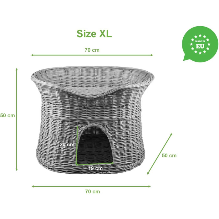 Будиночок-корзина для котів XL 70 см з лози, двоповерхове ліжко для котів і собак, натуральний колір, для дому
