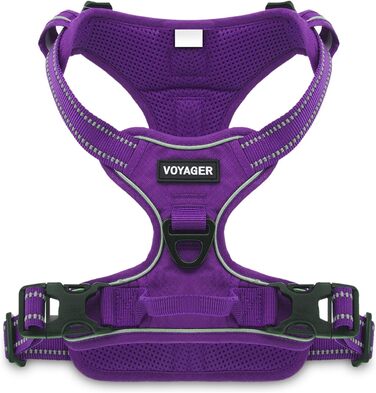 Регульована шлейка для собак Voyager Von Best Pet Supplies з 3M відбивачем, подвійним кріпленням, не тягне, фіолетова