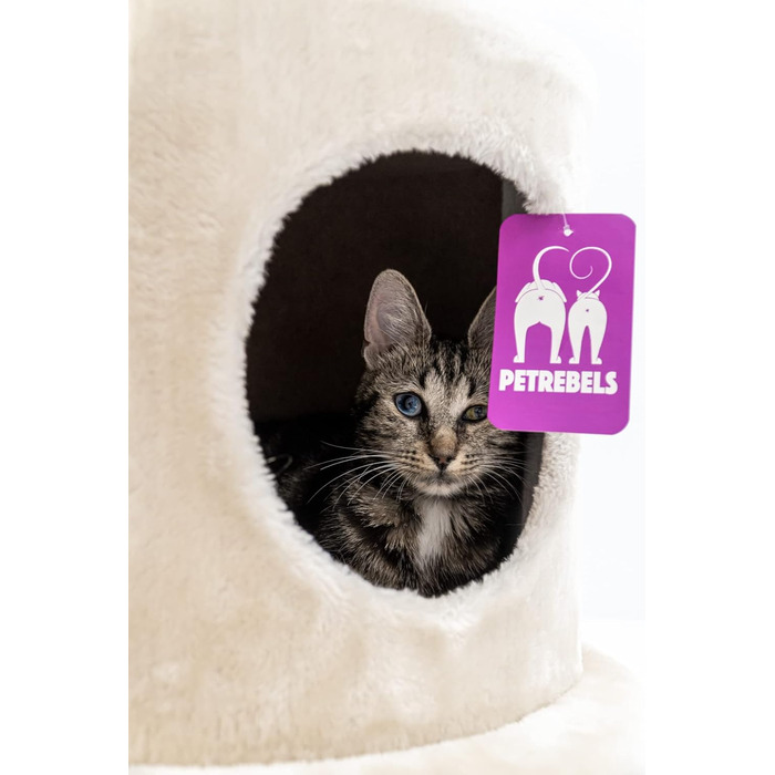 Дряпак Petrebels Charlotte 134 см, преміум-якість, для котів, з гамаком, лежанкою та будиночком, бежево-кремовий