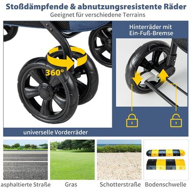 Візок для собак COSTWAY, розкладний, до 40 кг, з подушкою, з сітковими вікнами та верхньою полицею, з 2 дверима та бічними кишенями, для собак та котів (Блакитний)