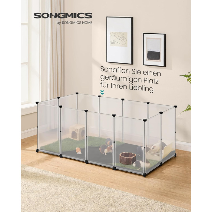 Вольєр для гризунів SONGMICS з піддоном, білий, 145x73x57 см – для хом'яків, кроликів, морських свинок, знімна водонепроникна підлога