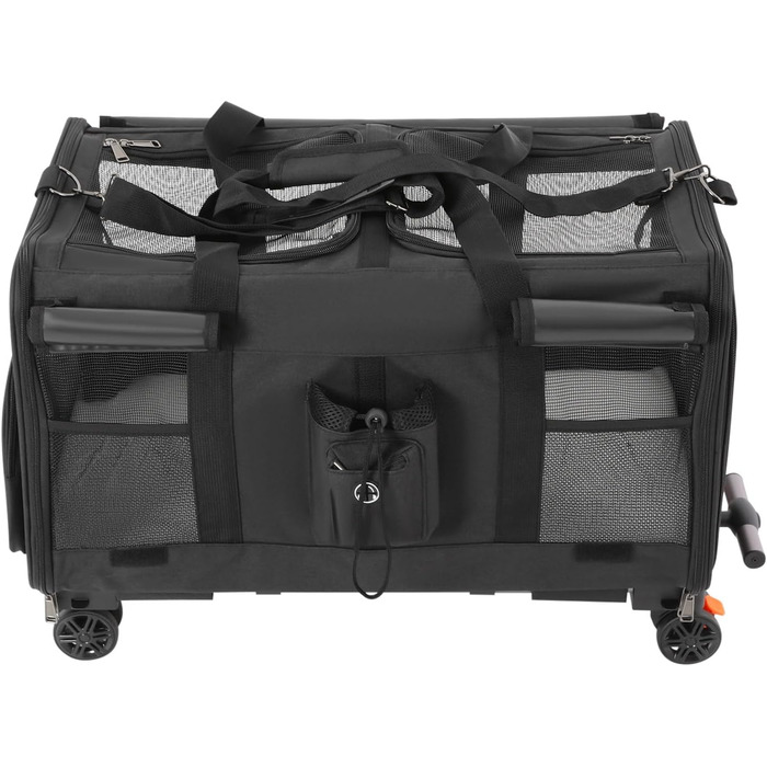 Транспортна переноска для котів та собак, мобільна сумка для 2 тварин, з колесами, знімна, складана, вантажопідйомність 17,5 кг, для прогулянок та парку (Чорний)