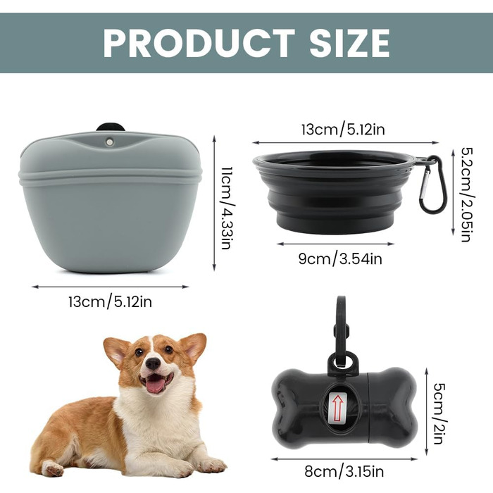 Силіконові пакетики для ласощів для собак (2 шт.), для тренувань, на талії, водонепроникні, ідеальні для прогулянок