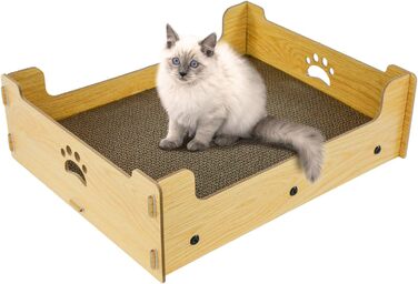 Килимок-кіготь для котів з гофрокартону, великий, XXL, жовто-білий, 48,5x40x15,5 см