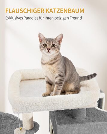 Дерево для кігтів Hzuaneri Kratzbaum 75 см, кігтеточка для котів з лежаком, будиночком, сизалевими стовпчиками та іграшками, сірий колір, MS07618LG