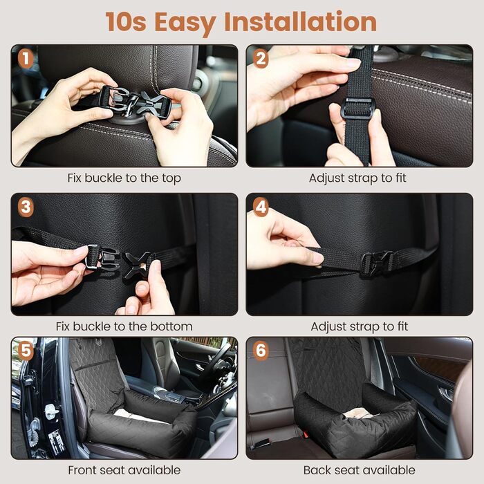 Крісло-підвищувач для собак у машину 2-в-1 з підкладкою та ременем безпеки (Чорний, M)