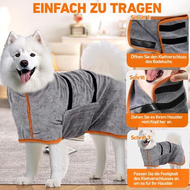 Рушник для собак великих порід, халат для собак, з липучкою, швидко поглинає воду, розмір M