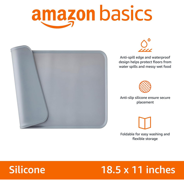 Підкладка силіконова для годівлі домашніх тварин Amazon Basics, 47 x 29 см (2 шт.), сіра
