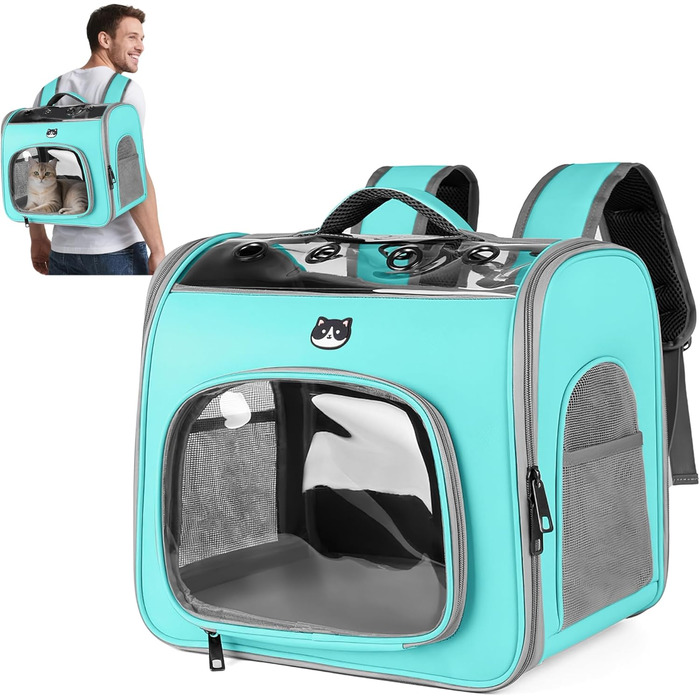 Рюкзак для котів та маленьких собак ALLSOPETS, дихаючий, з фронтальною відкриванням та страхувальним ремінцем, для подорожей, походів та прогулянок (М'ятно-зелений)