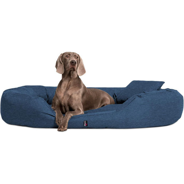 Ортопедичне ліжко для собак Tierlando® Sammy з віскоеластичним матрацом та високим бортиком з міцного поліестеру, 140x105 см, Navyblau Meliert