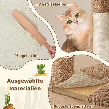 Дряпак для котів Yaheetech Kaktus, 106.5 см: стабільний, з оглядовою платформою та затишною печерею, оббитий сизалем, бежево-коричневий