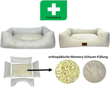 Ортопедичне ліжко для собак Elropet з м'якого корду, кошик для собак, XS/S/M/L/XL, кремовий (100x80x24 см)