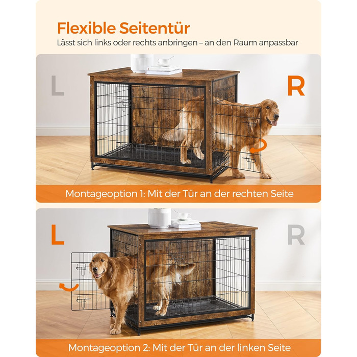 Клітка для собак Feandrea з журнальним столиком, вінтажний коричневий, 112 x 75 x 82 см, до 36 кг