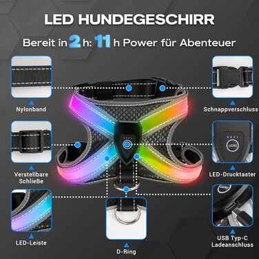 LED нашийник для собак з повідком, світловідбиваючий, перезаряджуваний, для нічних прогулянок