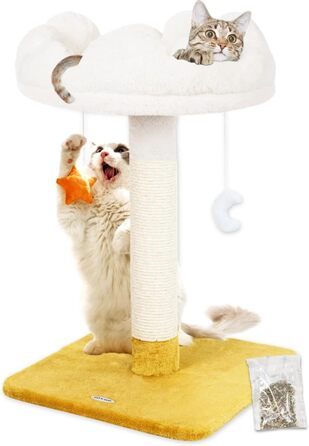 Великий котячий дерево Happi N Pets «Хмара» з лежаком, натуральний сизалевий когтеточка для домашніх котів, з м'якою полицею та іграшками, для кошенят і дорослих