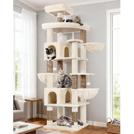 Кігтеточка Globlazer XXL Бежева, 209 см: 2 будиночки, велика платформа, 3 корзини, 8 стовпчиків з сизалю, для великих котів