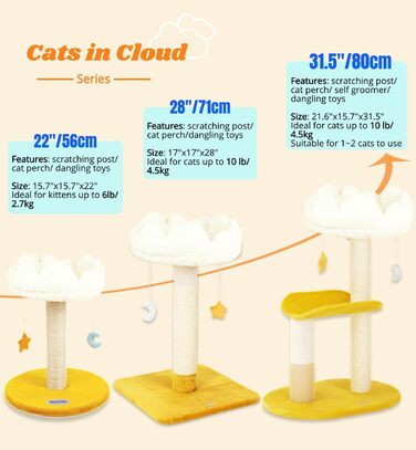 Котячий комплекс Happi N Pets 56 см – когтеточка з ліжком, платформою, натуральний сизаль, підвісні іграшки, стійкий котячий будиночок