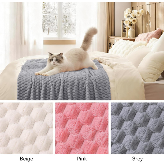 М'яка ковдра для собак та котів Luciphia, 3 шт. у наборі, 52x76 см, фланель, рожева, бежева, сіра