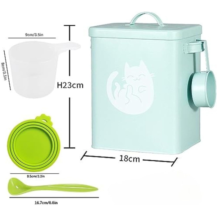Контейнер для котячого корму JYCRA, портативний, з ложкою, зелений