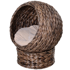 PawHut Rattan Cat Basket затишна котяча печера з водяного гіацинта темно-коричневого кольору 50x42x60см ідеально підходить для вітальні
