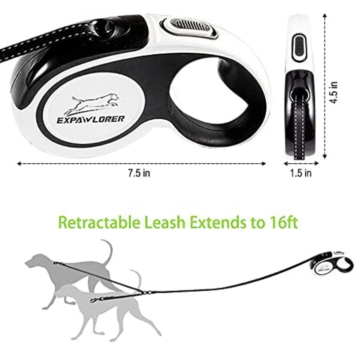 EXPAWLORER Подвійна висувна поводок для собак - з подвійним кріпленням, блокуванням, до 72.6 кг загальної ваги, 36.3 кг