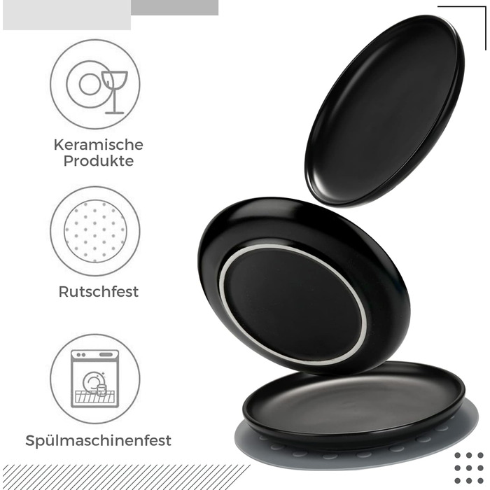 Керамічні годівниці для котів, 3 шт. з антиковзними килимками, широкі та плоскі миски для котів та кошенят, білий (чорний)