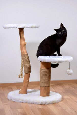 Дерев'яна кігтеточка для котів Dobar® 35290FSCe Design - з джутовою обробкою та іграшкою, Ø 50 x 72-82 см, Колір: Браун (Holly)