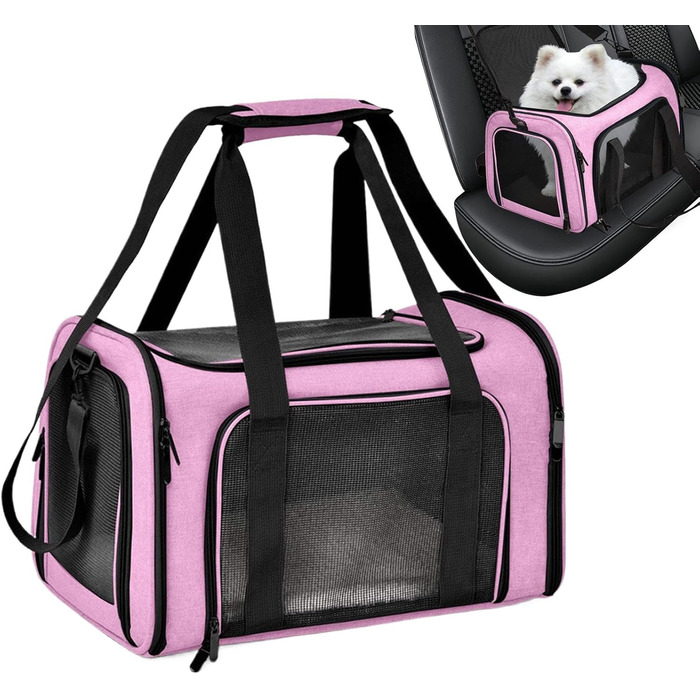 Травельник для котів та маленьких собак, сумка-переноска для тварин, рожева, для подорожей