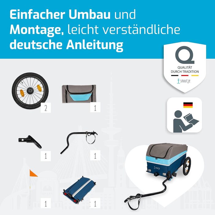 Причіп для велосипеда та візок-тачка | Причіп-платформа для велосипеда та електробіка | Вантажопідйомність 40 кг, об'єм 120 літрів | Складаний причіп з дахом та захистом від дощу | Ідеально для покупок, прогулянок, фестивалів