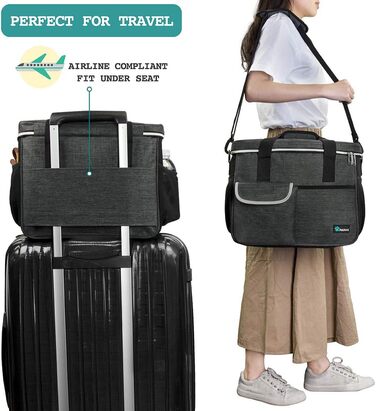 PetAmi переносна сумка для собак та котів, відповідна вимогам авіакомпаній, органайзер з багатофункціональними кишенями, контейнер для їжі та складний миска (Антрацит, маленька) Розміри: 37 x 19 x 30 см, Темно-сірий