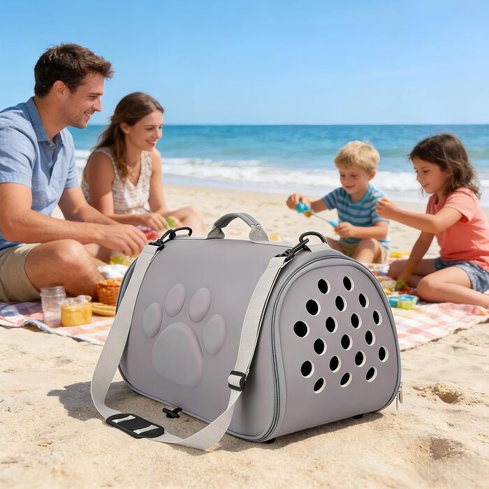 Сумка для кота з плечовим ременем | Сумка-переноска для цуценят для подорожей - для поїздок, походів, літаків, кемпінгу, щоденних поїздок, до ветеринара, міста та подорожей з рюкзаком (Сірий, L)