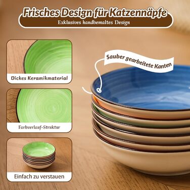 Набір мисок для котів з кераміки - 6 шт. Яскраві миски для котів з візерунком - миски для корму котів, 250 мл, колір 1