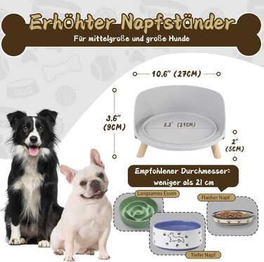 Підвищена стійка для великих мисок для собак - годівниця для середніх та великих собак - для мисок діаметром до 20,2 см - сірого кольору (миска не входить до комплекту) Large сірий