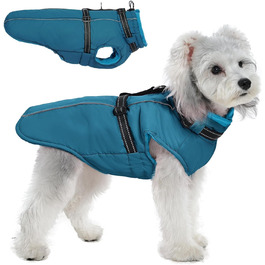 Зимовий теплий одяг для собак середнього розміру PUMYPOREITY: куртка з інтегрованою мискою, флісова, відбиваючі елементи, синій