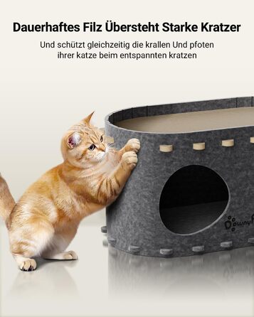 Кігтеточка-будиночок для котів DownyPaws з фетру, 2-ярусна, 50 x 33 x 50 см, сірий (1 шт.)