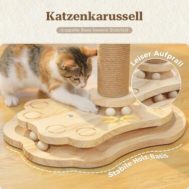 Інтерактивна іграшка для котів PETEPELA з подряпальним стовпчиком у формі ракети, коліщата з кульками, пір'їна, з масиву дерева, багатофункціональна